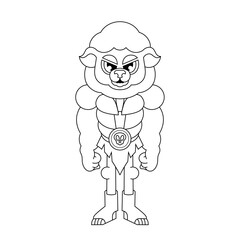 Cartoon character design of jungle sheep warrior outline
