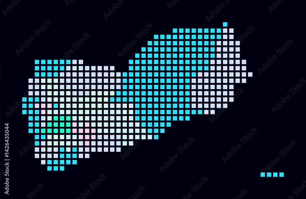 Poster yemen dotted map. digital style map of the country on dark background. yemen shape with square dots.