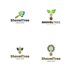 Set of Garden Shovel Logo with Tree Concept isolated on white background.