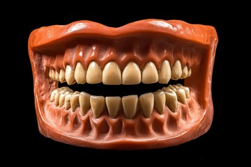 Obraz premium Human teeth with normal occlusion are depicted in a medically accurate 3D illustration, viewed from within