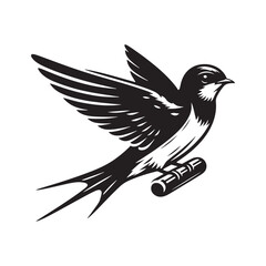 Barn Swallow Vector Silhouette - Minimalist Black and White Barn Swallow Design - Illustration of Barn Swallow.