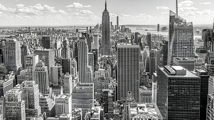 Aerial view of Manhattan skyline, skyscrapers, buildings, cityscape, city, summer day, urban landscape, travel