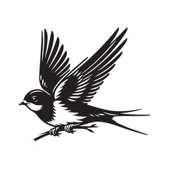 Barn Swallow Vector Silhouette - Minimalist Black and White Barn Swallow Design - Illustration of Barn Swallow.