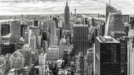 Aerial view of Manhattan skyline, skyscrapers, city buildings, harbor, cloudy day, urban landscape, perfect for travel brochures