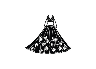 Silhouette of floral print lehenga isolated on a white background