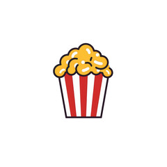 Colorful popcorn bucket illustration with a playful design, set against a plain background, ideal for movie or snack-related content , isolated on white or transparent png