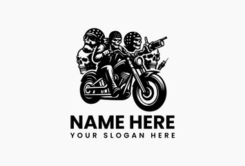 Minimalist black motorcycle sport rider logo vector, bold silhouette emblem with strong vintage speed concept