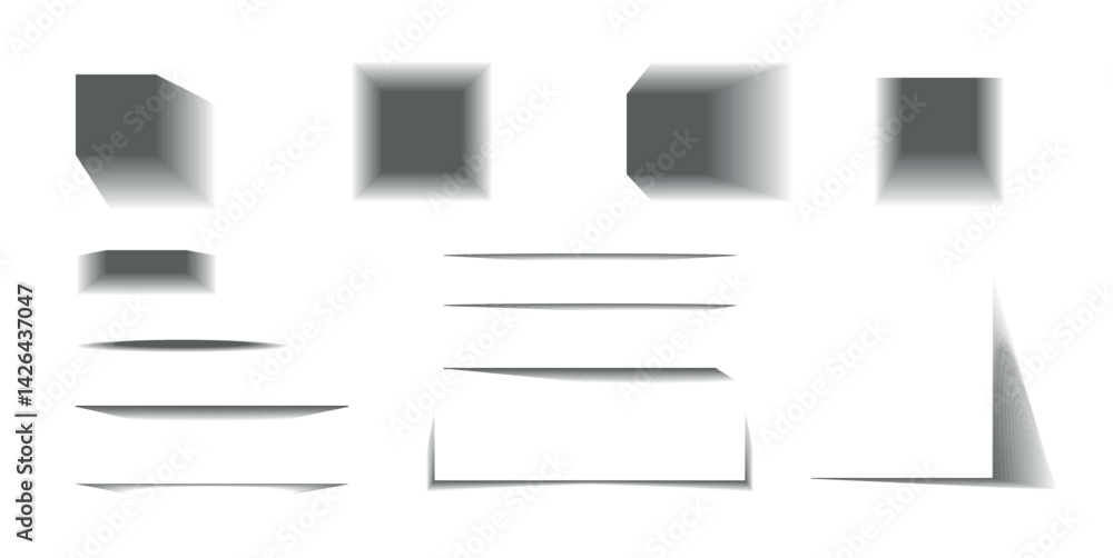 Fototapete set of realistic paper shadow effects with curl, fold, and lifted corners. sheets and rectangles wit