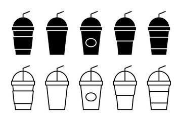 Vector isolated Beverage Cup icon set in black outline and fill