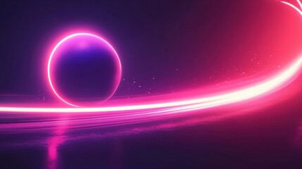 A captivating neon abstraction featuring a glowing sphere and vibrant light trails, perfect for tech, digital art, and futuristic designs.