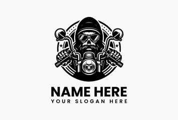 Vintage black motorcycle sport rider logo design, vector emblem with retro biker and fast road concept 