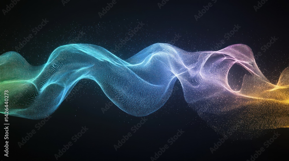 Poster elegant abstract wave design with glowing particles on a dark background