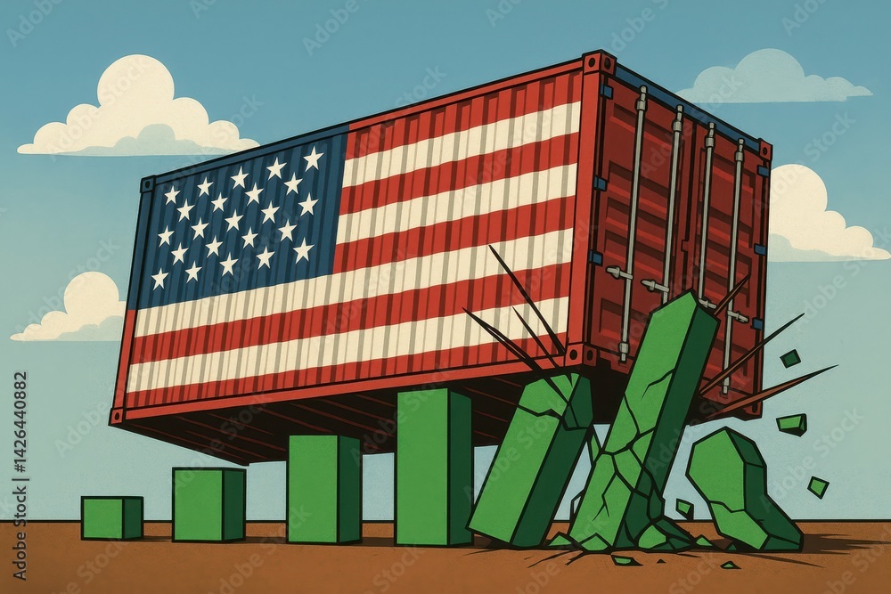 Poster container growth with american flag and crushing bar graph elements