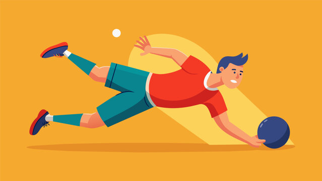 A player ducking and rolling on the ground to dodge a volley of balls coming their way in a pro dodgeball league.. Vector illustration