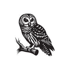 Barred owl Silhouette - Barred owl Vector - Minimalist Barred owl Illustration - Black and White Art.