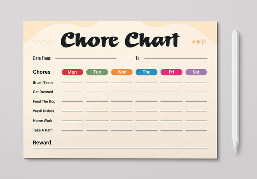 Chore Chart Planner Template  Editable Weekly Layout