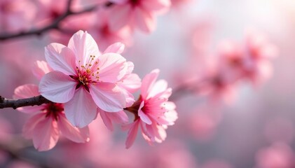 Obraz premium Delicate pink sakura blossoms, full bloom, soft petals , spring, texture