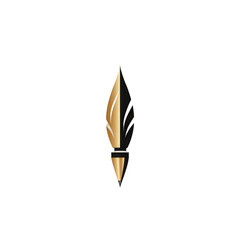 Elegant gold and black feather pen design, symbolizing creativity and writing, set against a simple background, ideal for stationery or branding use , isolated on white or transparent png