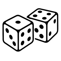 Vector illustration of two dice showing the numbers one and five in black and white. Represents chance, gambling, and games.