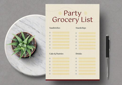 Party Grocery List Template Editable Printable Checklist Layout