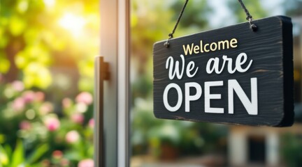 Opening a new business local shop welcome sign bright environment outdoor view community engagement