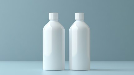 White Plastic Bottles Mockup on Blue Background