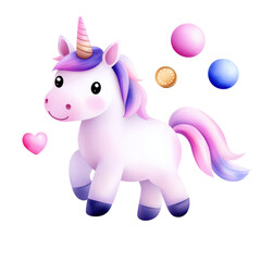 Fototapeta premium Cute unicorn character with colorful elements for playful designs. isolated against a transparent background.
