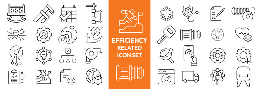 Energy Efficiency Line Editable Icons set. Vector illustration in modern thin line style of ecology related icons: energy saving light bulb, sustainability, electricity, and more.