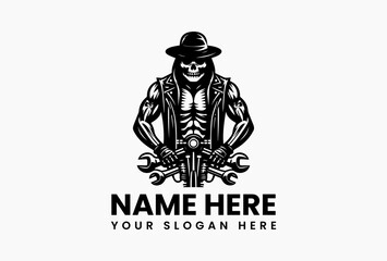 Sleek black sportbike rider in aggressive tuck, minimalist racing emblem for speed and performance brands