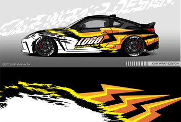 Fototapeta premium Car Wrap Design Vector with black, white, yellow colour. Livery decal for racing, rally, drift, or daily use. Template sticker vinyl editable vector