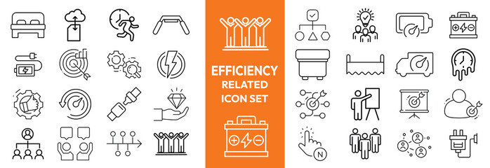 Energy Efficiency Line Editable Icons set. Vector illustration in modern thin line style of ecology related icons: energy saving light bulb, sustainability, electricity, and more.