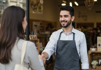 Customer interaction local store business meeting modern environment friendly viewpoint engaging concept for increased sales