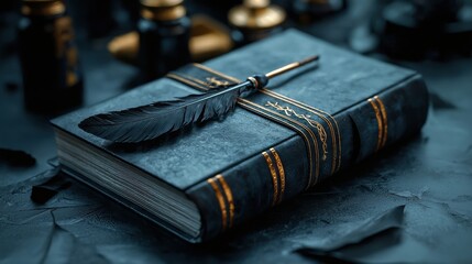 A book with a feather on top of it