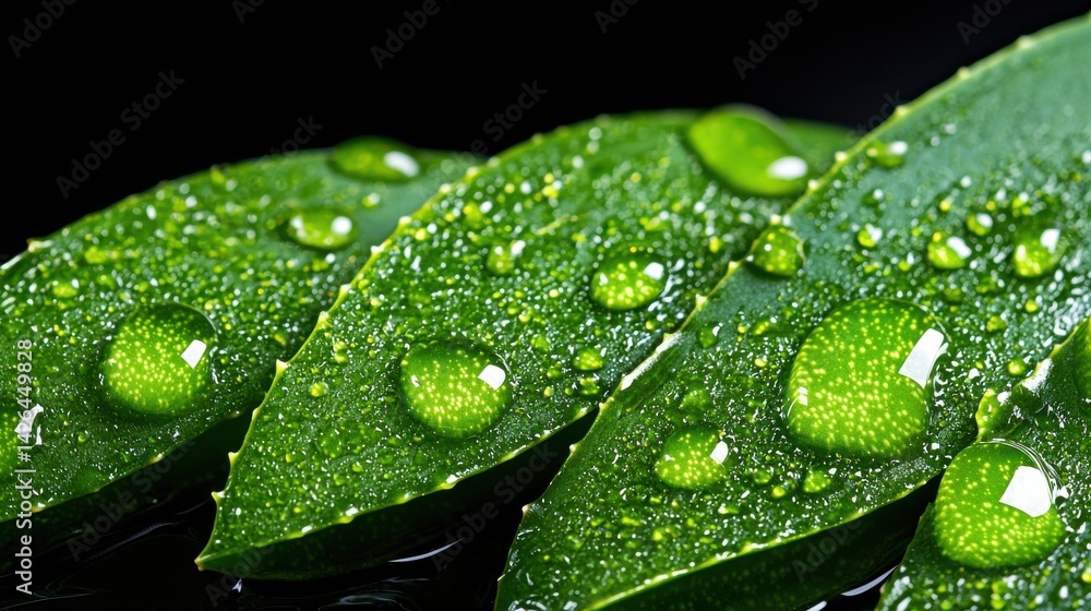 Poster a leaf with water droplets on it, creating a serene and peaceful atmosphere