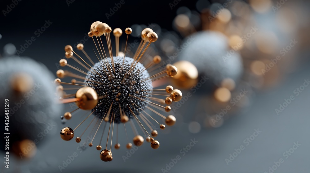 Poster abstract futuristic network structure in gray and gold color palette