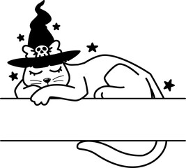 Hand drawn halloween cat silhouette split monogram