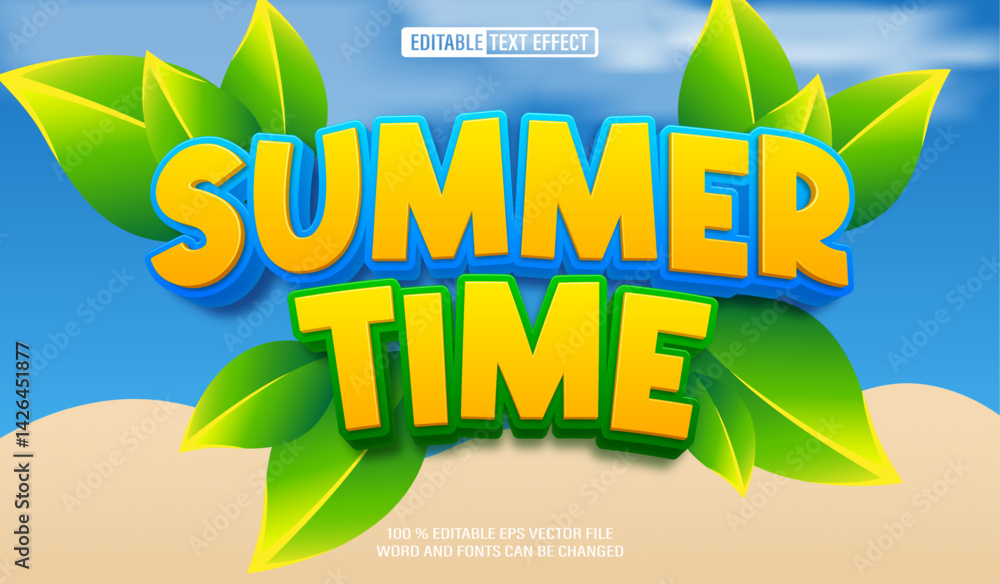 Poster editable 3d text style effect - summer time text effect template