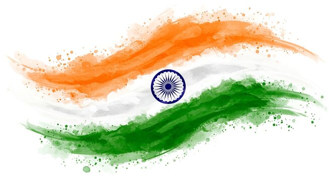 Watercolor rendition of the Indian flag with artistic brushstroke texture
