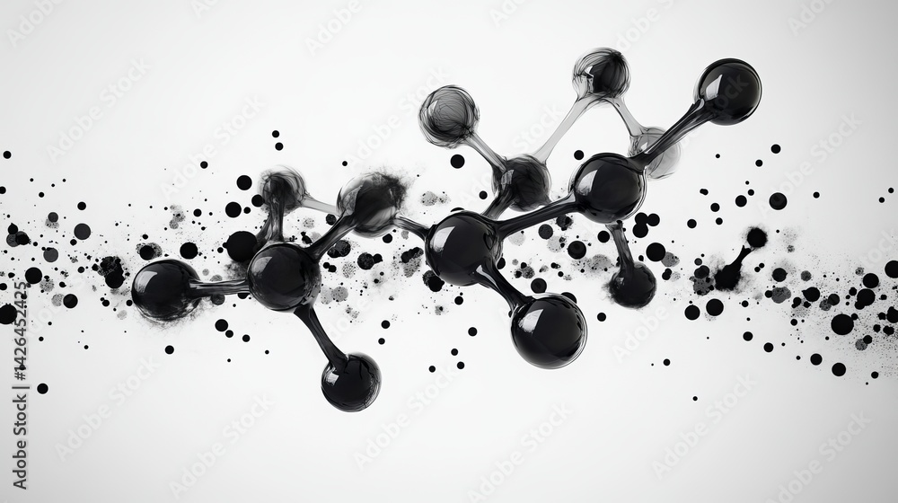 Poster abstract black molecular structure design elegant shiny 3d render science technology background imag