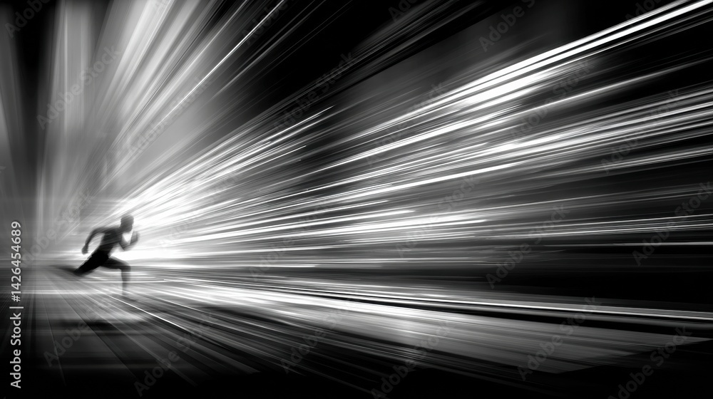 Poster fast runner in monochrome motion blur captures the spirit of speed and agility in an urban setting d