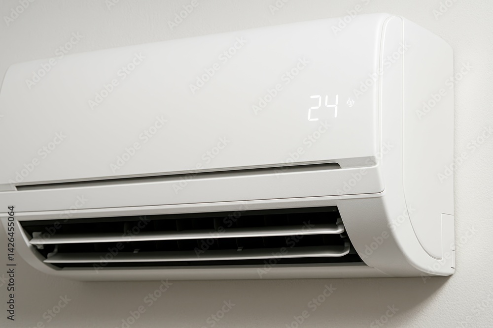 Poster close-up of modern air conditioner displaying temperature settings