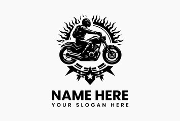 Dark gothic motorcycle rider with demonic elements, occult-inspired emblem for custom bike builders  