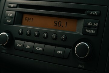 Obraz premium Close-Up of a Car Radio Display with FM Station Tuning