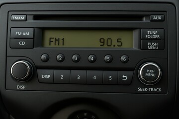 Close-Up of Car Radio Display Showing FM Frequency in Vehicle