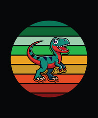 Retro Cartoon Dinosaur with Sunset Stripes – Velociraptor Character Illustration