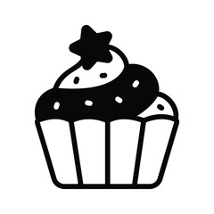 A trendy glyph icon of cupcake with a star on it