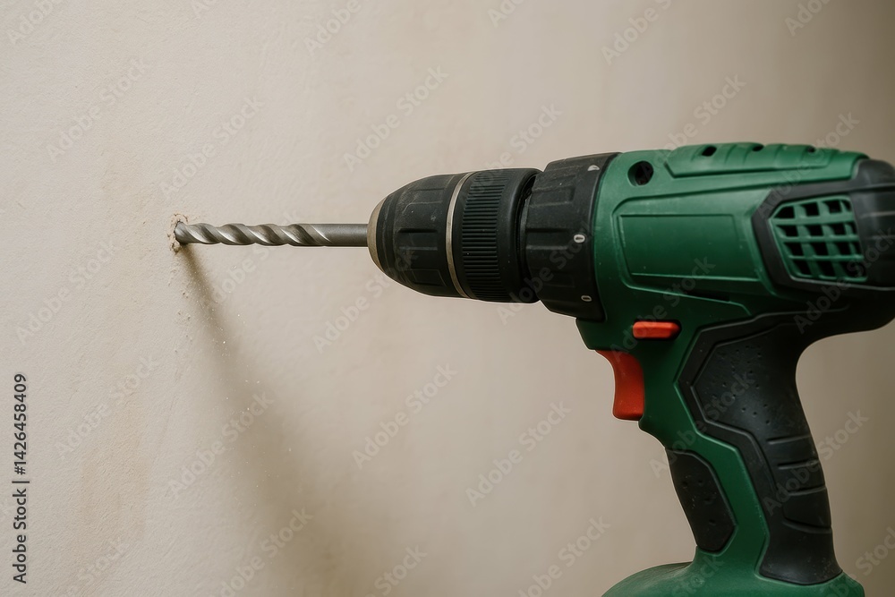 Poster drilling tool inserting bit into simple wall surface