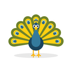 Vector Illustration of a peacock, Cute Bird Joyful Character.