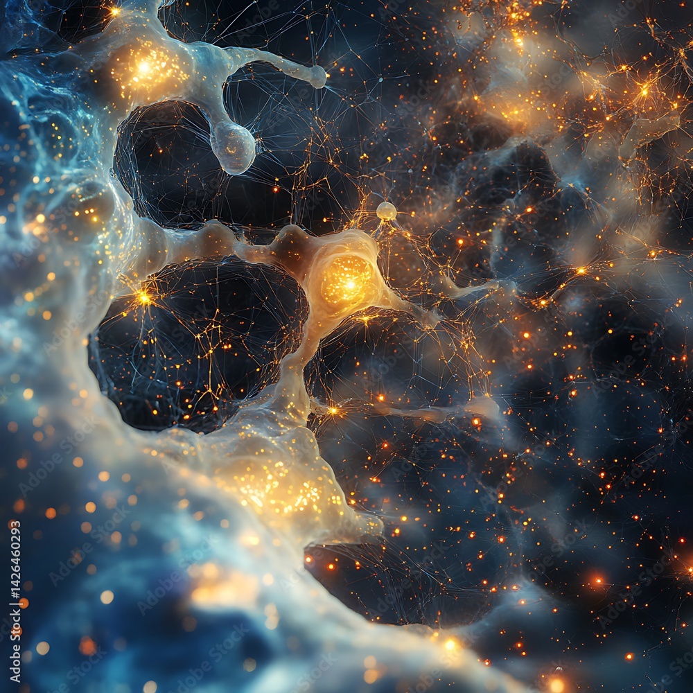 Aufkleber abstract neural network structure with glowing nodes and connected lines dark background