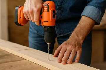 Using Electric Drill to Screw into Wood for Crafting Projects